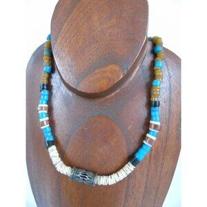 Vintage Heishi Necklace Metal Bead Graduated Shell Beads Santo Domingo Native